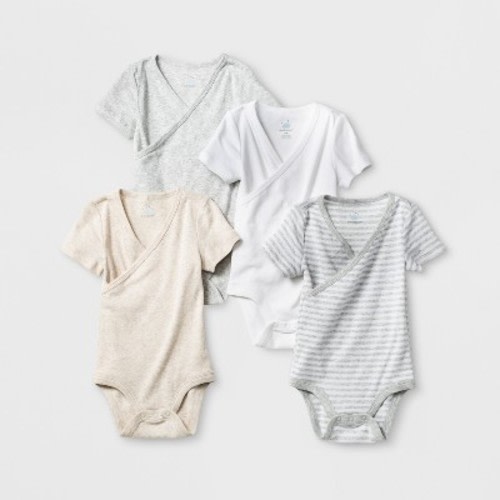 Baby 4pk Short Sleeve Crossover Front Bodysuit Gray/White NB - Cloud Island™