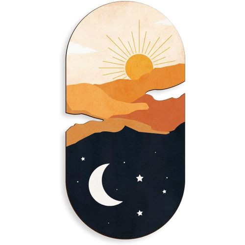 Kas Home Boho Sun and Moon Wall Art Wooden Sunrise Moon Landscapes Nature Wilderness Wall Decor Minimalist Sculpture Hanging Rustic Art Decor For Bedroom Living Room Office(Yellow, 8" x 16")
