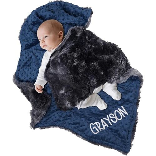 Personalized Baby Blanket Customized Baby Blanket with Name, Custom Embroidered Blanket for Boys & Girls, Soft Minky dot Keepsake Newborn Swaddle, Personalized Baby Gifts for Baby Showers (Baby)