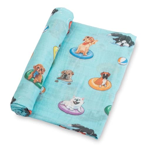 LollyBanks Swaddle Blanket - 100% Cotton Muslin, Neutral, 47 x 47 Inches, Baby Blanket for Boys & Girls, Registry (Swimming Dogs Print)