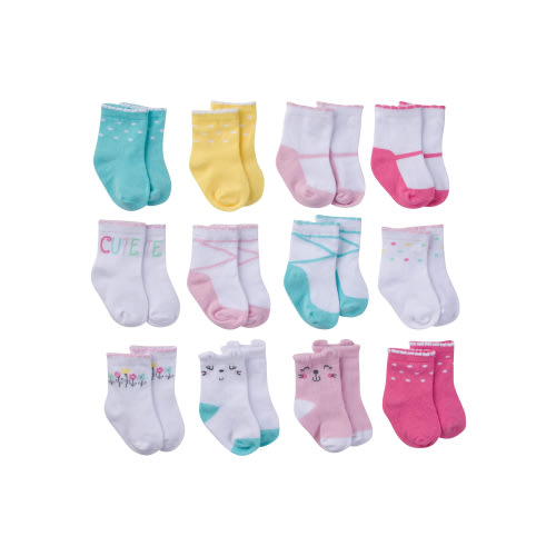 Onesies Brand Baby Girl Assorted Stay-on Jersey Crew Wiggle-Proof Socks, 12-Pack, 0/6M- 24M