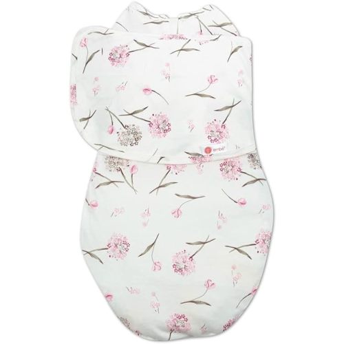 embé 2-Way Starter Baby Swaddle, 6-14 lbs, Newborn Swaddle Sack 0-3 Months, Zip & Hook & Loop Fastener Swaddle 0-3 Months Baby Swaddles Wrap, Hip Healthy, Infant Swaddle - Clustered Flowers