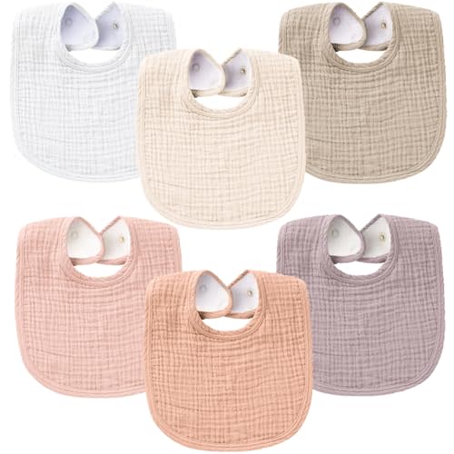 Konssy 6-Pack Muslin Baby Bibs for Boys & Girls, Soft Cotton Absorbent Drool Bibs, Bandana Bibs for Drooling & Teething