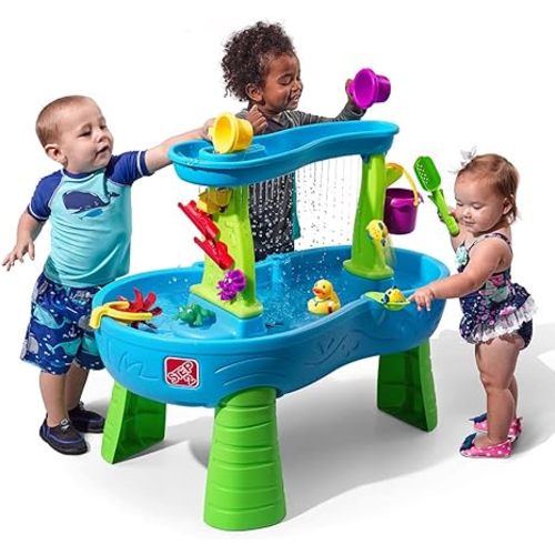 Step2 Rain Showers Splash Pond Water Table | Kids Water Play Table with 13-Pc Accessory Set, Multicolor, Small Pack - Without Umbrella