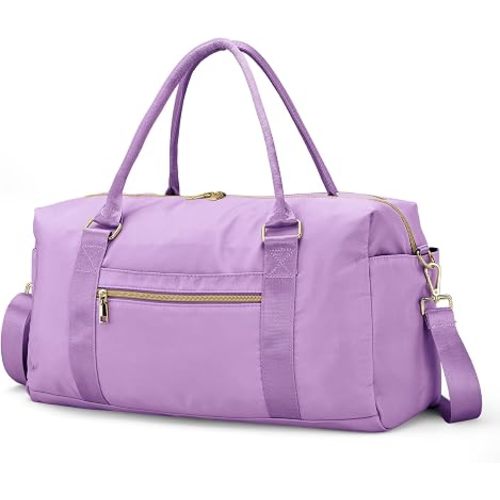 Amechi Weekender Bags for Women with Wet Pocket, 37L Waterproof Travel Duffel Bags with 7" Wide Trolley Sleeve, Carry On Bag for Travel, Gym Bag, Hospital Bag for Labor and Delivery, Purple