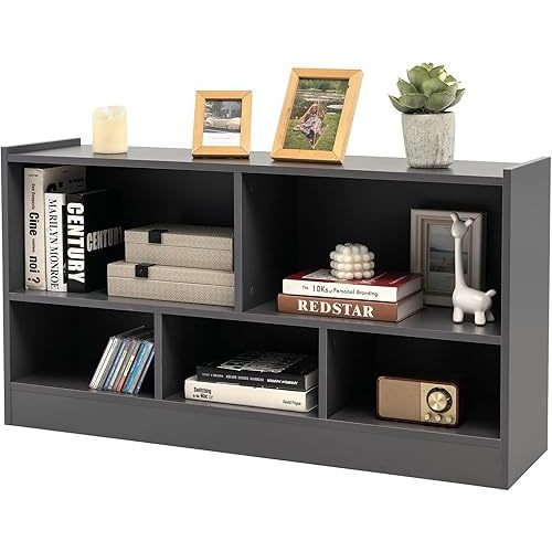 Tangkula 5 Cube Bookcase, 2 Tier Wooden Storage Open Bookshelf, Multipurpose Display Storage Cabinet for Living Room, Bedroom, Hallway, Kid's Playroom, Reading Nook (Grey)