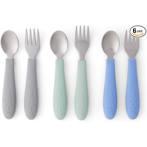 Elk and Friends Kids Silverware with Silicone Handle | Childrens Safe Flatware | Toddler Utensils | Baby Spoons + Forks | Stainless Steel Cutlery