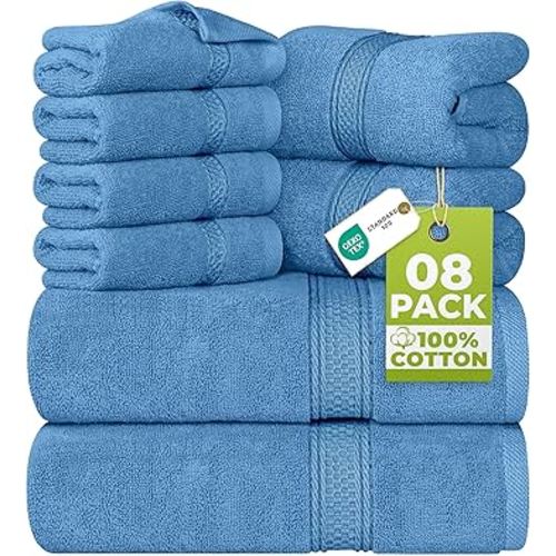 Utopia Towels 8 Piece Luxury Towel Set – Majestic Plush, Super Absorbent & Quicker-to-Dry, Thick 100% Ring Spun Cotton Towels for Bathroom, Spa & Hotel – 2 Bath, 2 Hand, 4 Washcloths, Electric Blue