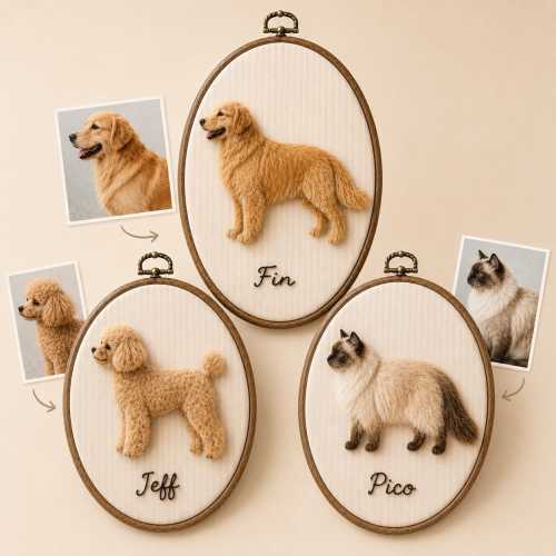 Custom Wool Felt Pet Portrait Embroidery Hoop,Memorial Gift,Keepsake,Personalized Nursery Wall Art
