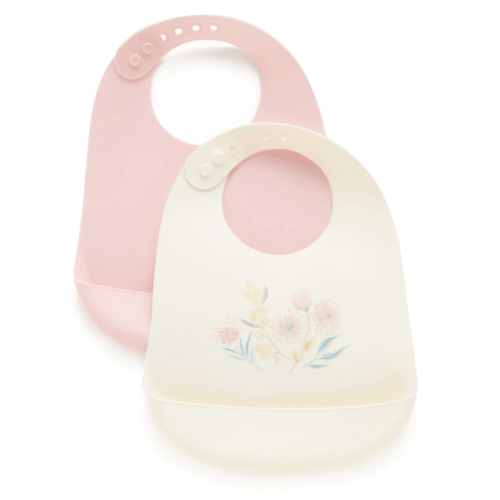 Pink Blossom 2 Pack Silicone Bib - Baby Feeding - Purebaby - Purebaby