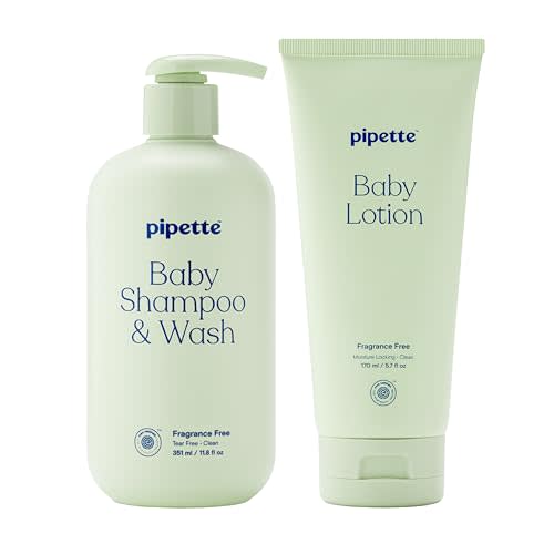 Pipette Fragrance Free Wash and Lotion Duo, Pack of 2, Fragrance Free Baby Shampoo and Body Wash, Unscented Lotion for Newborns, Sensitive Skin, and Kids, Tear-Free Bath Time, Hypoallergenic