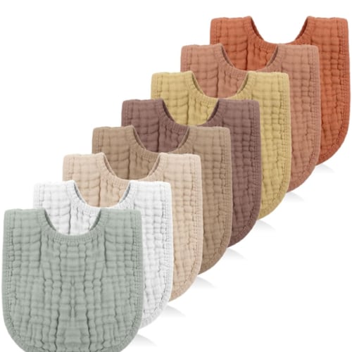 Amazon.com: Frienda 8 Pcs Muslin Bibs Baby Cotton Bandana Drool Bibs Bulk for Boys Girls Newborn Infant 6 Absorbent Layers Bibs Feeding Accessories Teething Eating Supplies (Warm Colors) : Baby