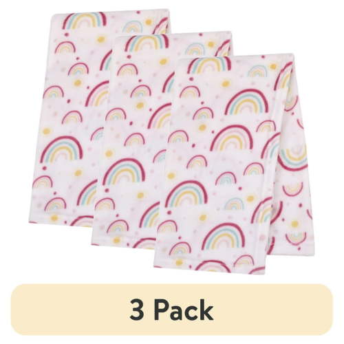 (3 pack) Parent's Choice Plush Baby Blanket, Rainbows, 30" x 36", Pink, Infant Girl