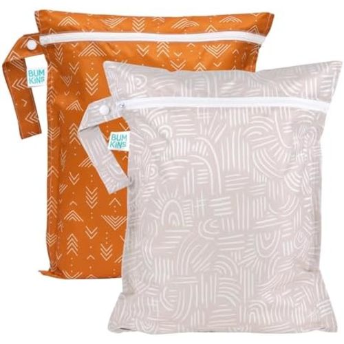 Bumkins Waterproof Wet Bag for Baby, Travel, Beach Essentials, Swim Suit, Cloth Diapers, Pump Parts, Pool, Gym, Toiletry, Strap to Stroller, Daycare, Wetdry Packing Pouch, 2-pk Desert Boho
