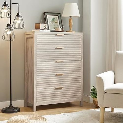5 Drawers Dresser for Bedroom, 40" Tall Modern Chest of Drawers, Fluted Closet Organizer for Living Room, Hallway & Entryway （Light Oak）
