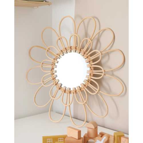 Blossom Daisy Rattan Mirror | Sustainable Bamboo Wall Hanging | Functional Nursery Decor for Girls