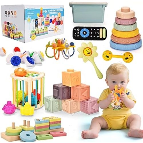 Baby Toys 6 to12 Months 7 in1 and 9 in-1 Montessori Teething Trendy Toys Sorting Sensory Educational Learning Gift for Toddlers Aged 1-3 (9in1)