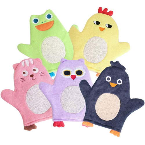 Bath Sponge for Kids Cute Animal Shower Bathing Mitt Loofah Soft Wash Sponge Body Scrub for Baby Toddler (Set of 4)