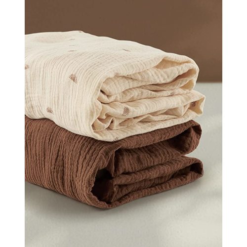 Muslin Pack N Play Sheets Fitted for Pack and Play Mattress Mini Cribs, Muslin Cotton Comfort for Baby Boys and Girls, 2 Pack (Sunshine&Brown) - Sunshine & Brown - Pack N Play Sheets 2 Pack