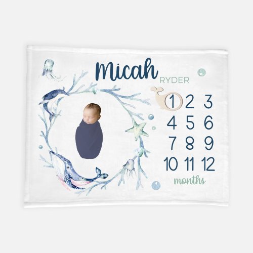 Whale Milestone Blanket, Under The Sea Milestone Blanket, Baby Boy Nautical, Month Baby Blanket, Whale Baby Blanket O25