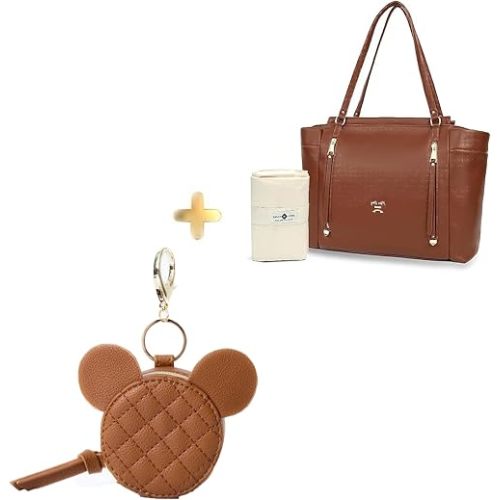 Diaper Bag Tote Baby Diaper Bag, Leather Diaper Bag Backpack Diaper Tote Bag Backpack with Pacifier Holder Case Bundle