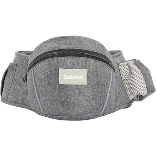 Baby Carrier with Hip Seat, Ergonomic Front Carrier for Newborns & Toddlers, Adjustable Waistband with Strong Support, Large Pocket Design, Grey