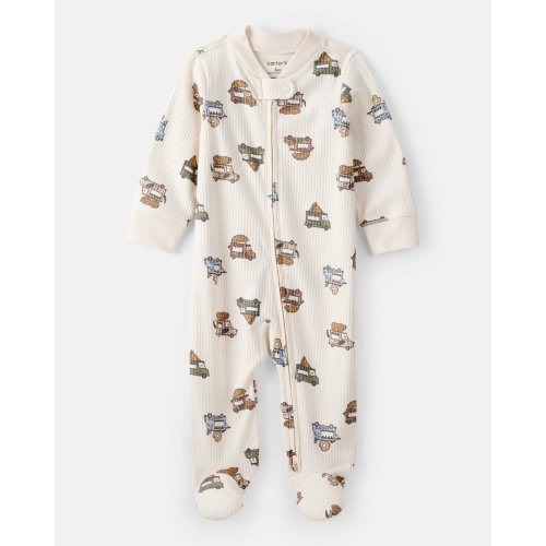Baby Boy Truck Print Cotton Long-Sleeve Sleep & Play Pajamas - Ivory | Carter's