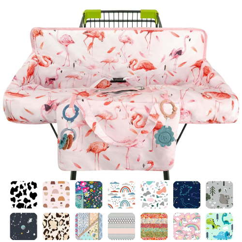 Pink Shopping Cart Cover for Baby 2-in-1 High Chair Cover with Safety Harness Multifunctional Flamingo Pattern Cart Covers for Babies Soft Padded Grocery Cart Cover for Baby Boy Girl