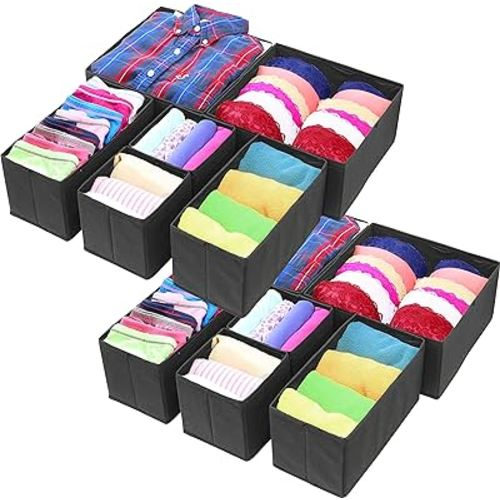 Simple Houseware Foldable Cloth Storage Box Closet Dresser Drawer Divider Organizer Basket Bins for Underwear Bras, Black (Set of 12)