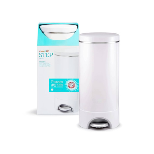 Munchkin® STEP™ Diaper Pail Powered by Arm & Hammer, #1 in Odor Control, Award-Winning, Includes 1 Snap, Seal & Toss™ Bag, 1 Starter Refill Ring, and 1 PUCK™ Baking Soda Cartridge