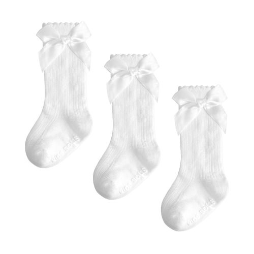 Baby Knee High Socks Girl Non Slip Toddler Stockings Cotton Bow Ruffle Newborn Long Socks Infant Dress Sock 0-6M/6-12M/1-3Y
