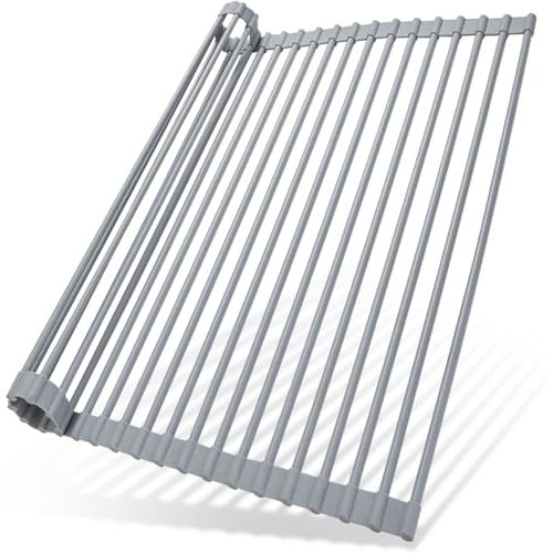 Ohuhu Over Sink Dish Drying Rack, Silicone Wrapped 17.6" W x 15.4" L Large Over The Sink Roll Up Dish Drainer - Foldable Sink Drying Rack Rolling Drain Mats Anti-Slip Multipurpose for Kitchen Counter