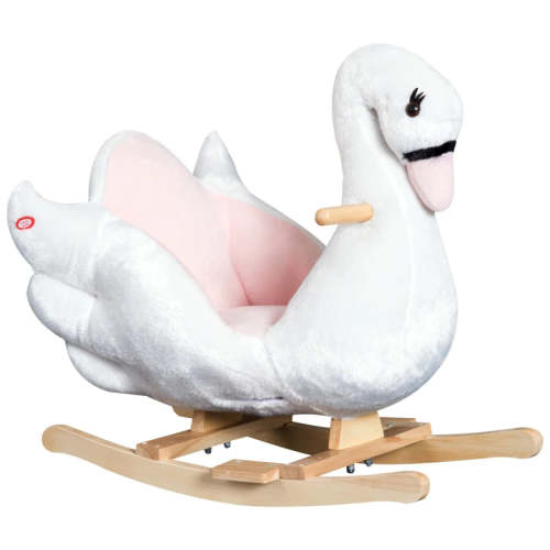 Qaba Kids Ride On Rocking Horse, Wooden Plush Swan Style Baby Animal Rocker