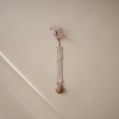 mushie Linen Baby Pacifier Clip Holder | Soft Fabric Strap, 2-Pack (Olive/Shifting Sand)