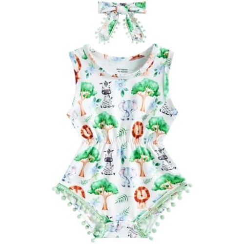 Baby Girl Sleeveless Newborn Romper Jumpsuit Outfit Set with Headband