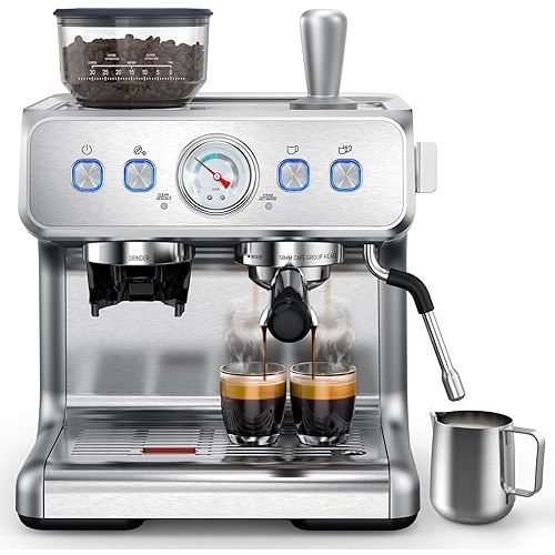 COWSAR Espresso Machine with Grinder, 2025 Upgraded Espresso Machine 15 Bar, Expresso Machine with Milk Frother Steam Wand, 75 Oz Removable Water Tank for Cappuccino, Latte, Stainless Steel