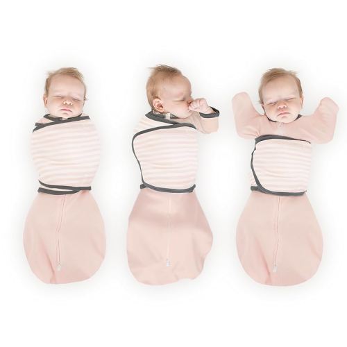 Omni Swaddle Sack by Amazing Baby - Transitional Swaddle with Arms Up Sleeves & Mitten Cuffs, Pink Stripes, Size Small, 0-3 Months
