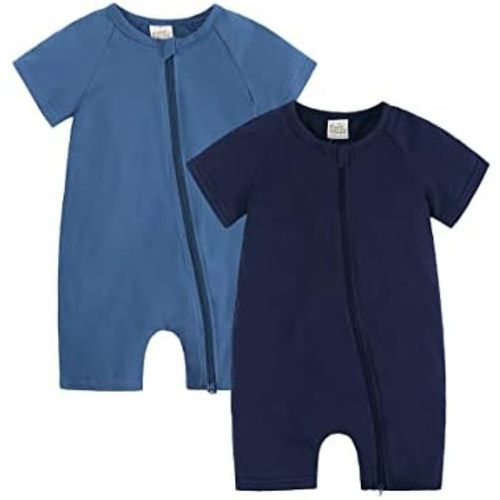 JunNeng Baby Boy Girl 2 Pack Short Sleeve Zipper Rompers Infant Cotton 2-way Zippers Comfy Summer Jumpsuit