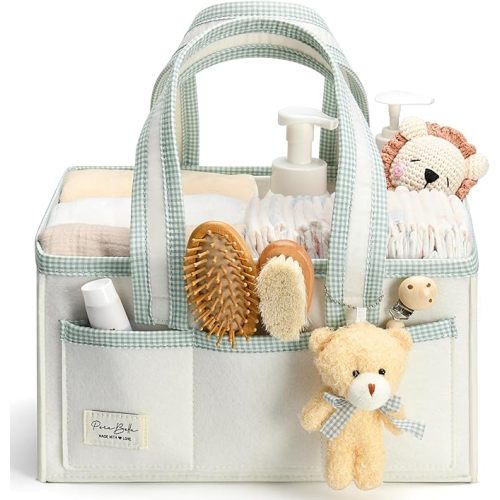 PeraBella Diaper Caddy Organizer with Handle, Baby Shower Gifts Basket Bag, Registry Search Must Haves Items, Nursery Storage Organizer for Newborn Girl Boy, Baby Bag Essentials, Car Diaper Caddy Cart