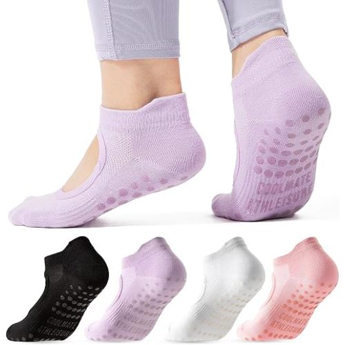 CoolMate Pilates Socks with Grips for Women, Yoga Socks, Crew Non Slip Women for Workout, Barre, Pilates Gifts
