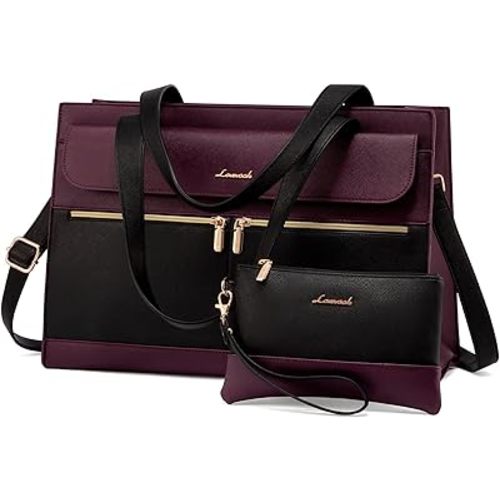 LOVEVOOK Laptop Bag for Women 15.6 Inch Tote Work Professional Leather Computer Briefcase Waterproof Handbag Shoulder Large Capacity Business Teacher Office Crossbody Purse