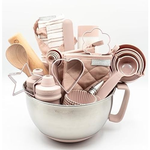 Ultimate Baking Kit for Kids - Kids Baking Set with Child Sized Utensils - Includes Apron, Oven Mitts, Silicone Mats & Liners - Perfect Cooking Set for Ages 8-12 - Gift for Children – Pink