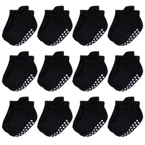 Hudson Baby Infant Boy Non-skid No-show Socks, Black, 6-12m