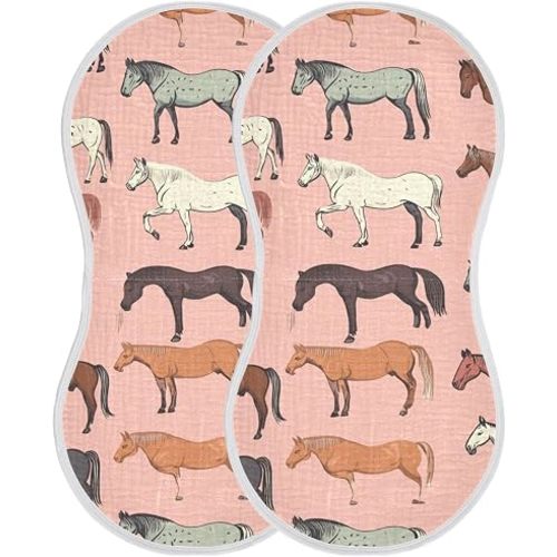 Vintage Horse Pinks Burp Cloths Baby Boys Girls Absorbent Soft Cotton Burping Cloths Rags, 2 Pack
