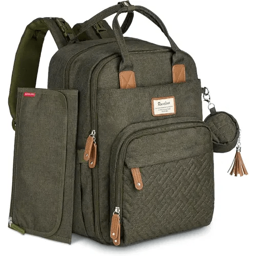 RUVALINO Diaper Bag Backpack, Multifunction Travel Pack Maternity Baby Changing Bags, Large Capacity, Waterproof, Olive Green