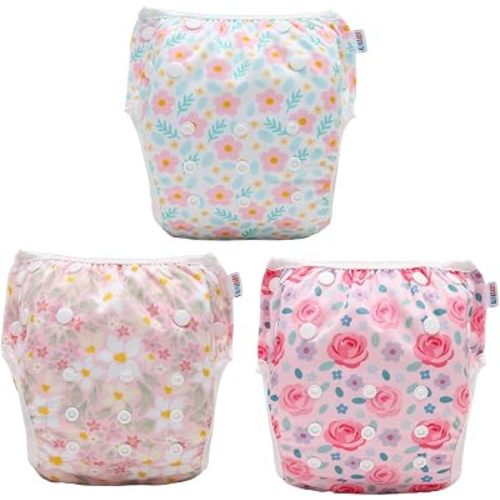 ALVABABY Large Cloth Swim Diaper 3pcs Baby/Toddler/Infant Snap Reusable Adjustable Swimming Diaper Baby Boy and Girl 3ZSWY80