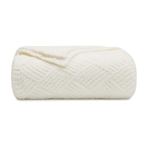 bearberry Super Soft Rhombic Throw Blanket 3D Jacquard Lightweight Cozy Warm Throw Blankets for Couch Bed Sofa All Season (Cream, 50”x60”)