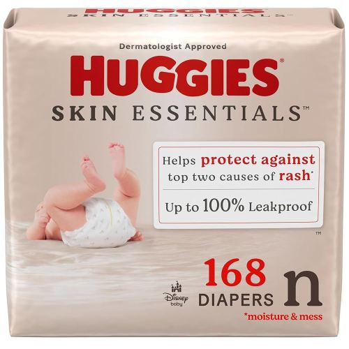 Huggies Size Newborn Diapers, Skin Essentials Baby Diapers, Size Newborn (6-9 lbs), 168 Count