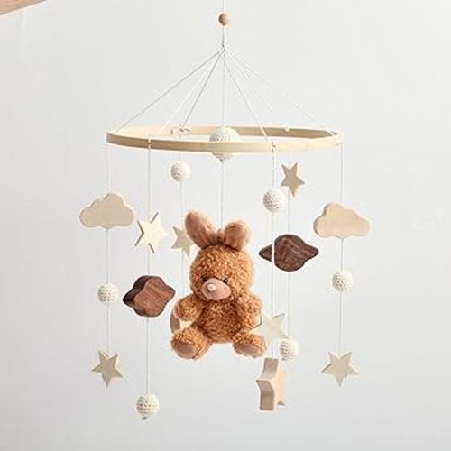 EERKEOD Baby Crib Mobile Bear Nursery Mobile for Boys Girls Teddy Boho Mobile Nursery Decor for Infant Bedroom Hanging Baby Mobile for Bassinet Newborn Baby Gift(Boho Bunny)