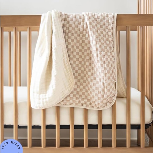 Itzy Ritzy Baby Blanket – Soft Cotton Muslin Multi-Use Blanket - Can Be Used as a Tummy Time Mat, Nursing Cover, Stroller Shade & More – Measures 30" x 40", Machine Washable (Checkerboard)